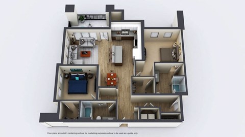 Floor plan for 2 beds, 2 baths, 1240 sqft